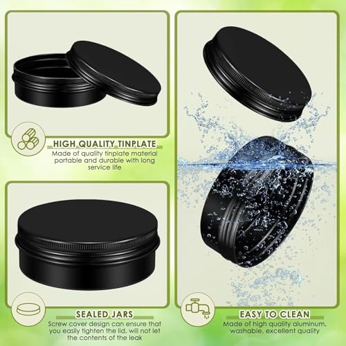 STORE 2508 4 Pcs Small Tin Cans, Round Tin Box Containers with Screw Lid, Empty Metal Travel Container Tin Jars for Make Up, Candles, Medicines, Jewellery 8.3x2.8 Cm (Black) - Image 5