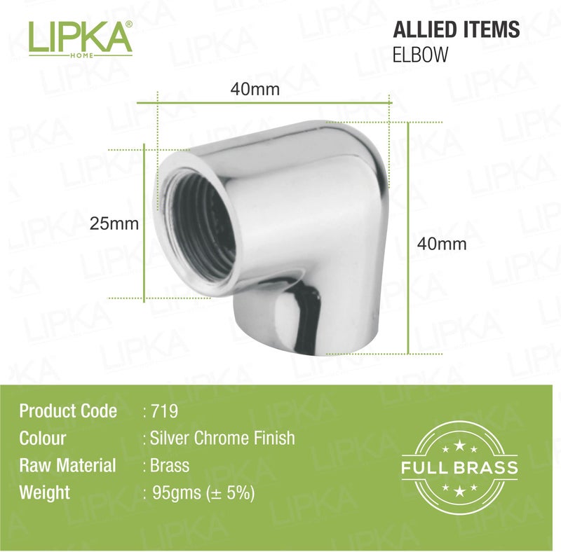 Lipka Brass 1.5 Inch 90 Degree Elbow Connector for Pipe Fittings (Chrome Finish) - Image 2