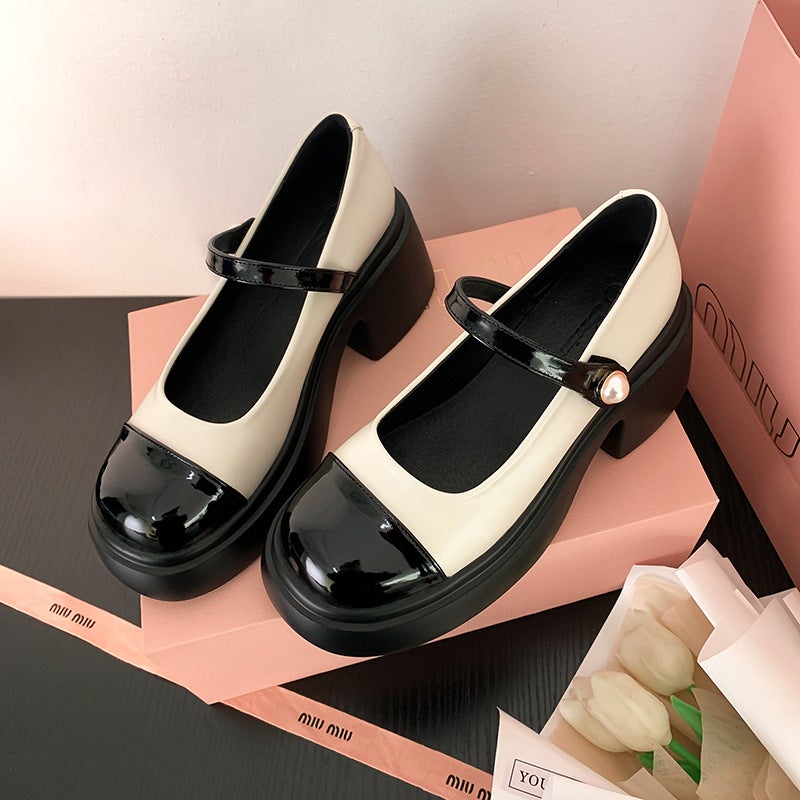 Xiaoxiangfeng Mary Jane Shoes Women'S Color Matching 2024 Spring New Thick-Soled French Single-Layer Shoes Genuine Leather Matching Skirt Small Leather Shoes - Image 2