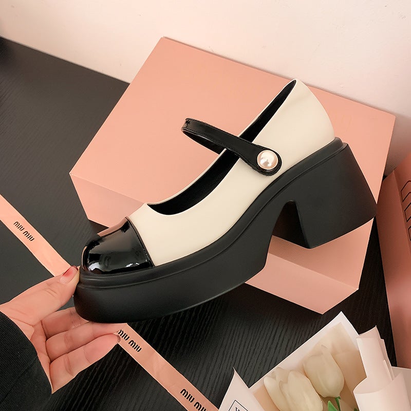 Xiaoxiangfeng Mary Jane Shoes Women'S Color Matching 2024 Spring New Thick-Soled French Single-Layer Shoes Genuine Leather Matching Skirt Small Leather Shoes - Image 3