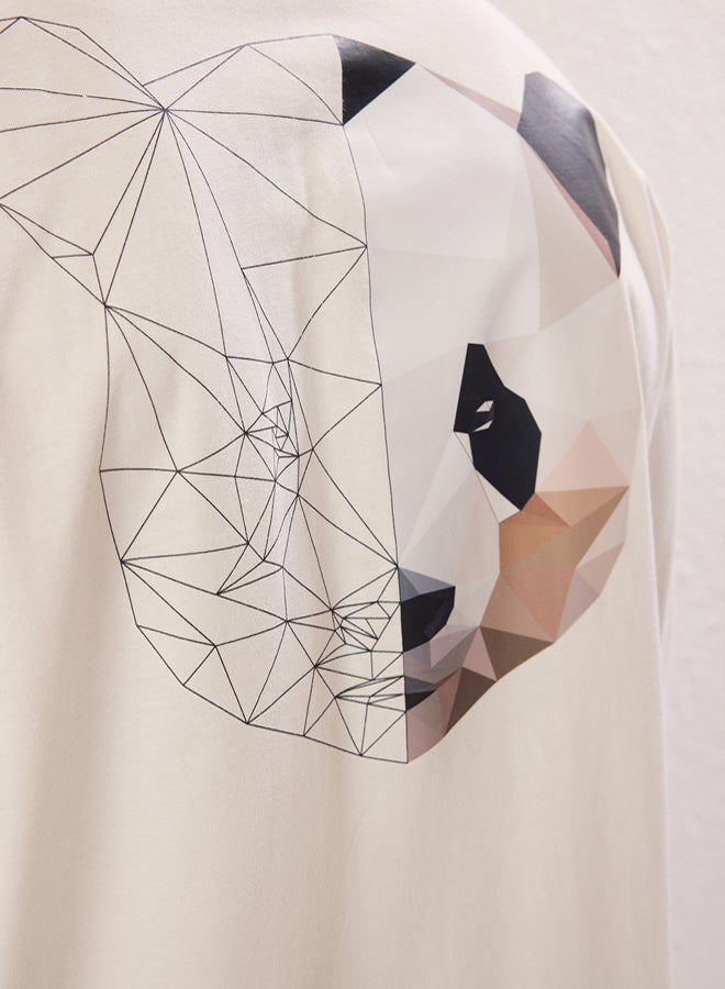 Trendyol Man Ecru Oversize/Wide Cut Back Panda Printed % Cotton T-Shirt - Image 4