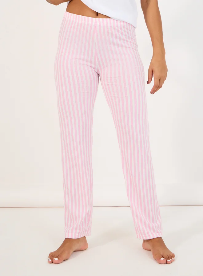 Styli Styli Bonjour Slogan Print T-Shirt- Eyemask and Stripe Pyjama Set