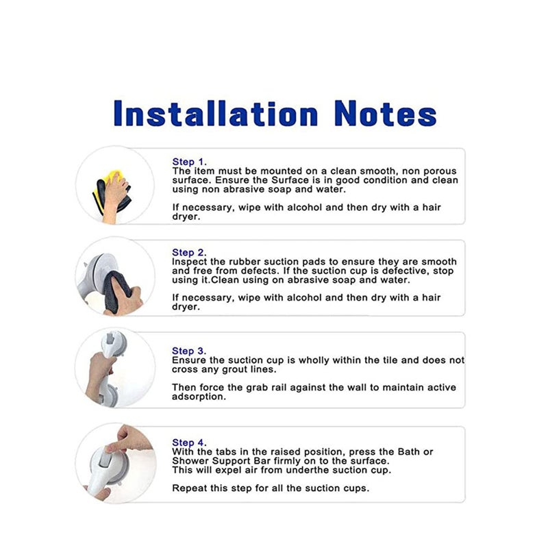 Barakah Rails Grab مضادة للانزلاق مع شفط للحمام، درابزين لذوي الاحتياجات الخاصة، مساعدات تنقل محمولة مقبض أمان مع تركيب كوب شفط، لا حاجة لتثبيت في الحمام - Image 4