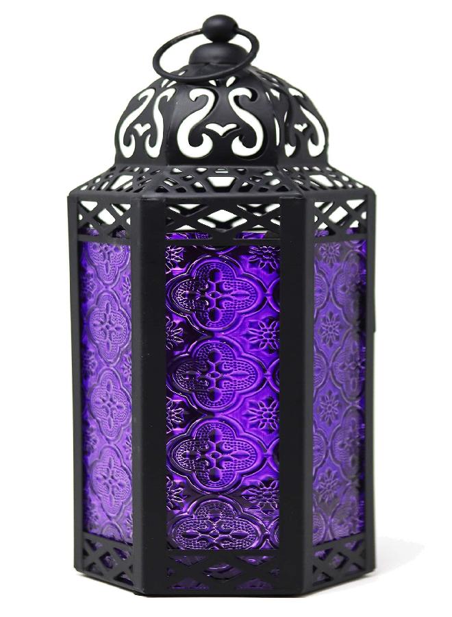 Vela Lanterns فوانيس فيلا مصباح مغربي فوانيس حوامل شموع زخرفية للديكور الداخلي والخارجي، زجاج أرجواني، متوسط - Image 3