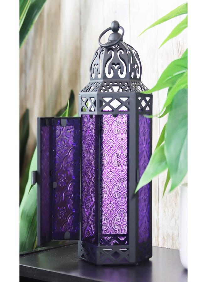 Vela Lanterns فوانيس فيلا مصباح مغربي فوانيس حوامل شموع زخرفية للديكور الداخلي والخارجي، زجاج أرجواني، متوسط - Image 2