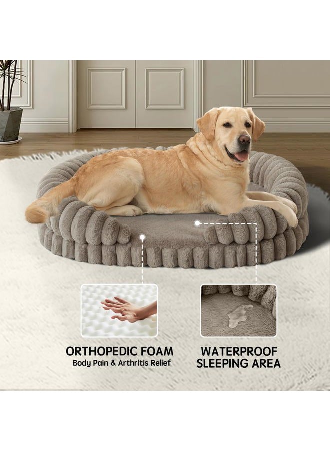 Balance Calming Dog Bed for Extra Large Dogs, 42 Inches Oval Washable XL Pet Bed with Sides, Orthopedic Pet Couch Sofa with Non-Slip Bottom, Oatmeal - Image 2