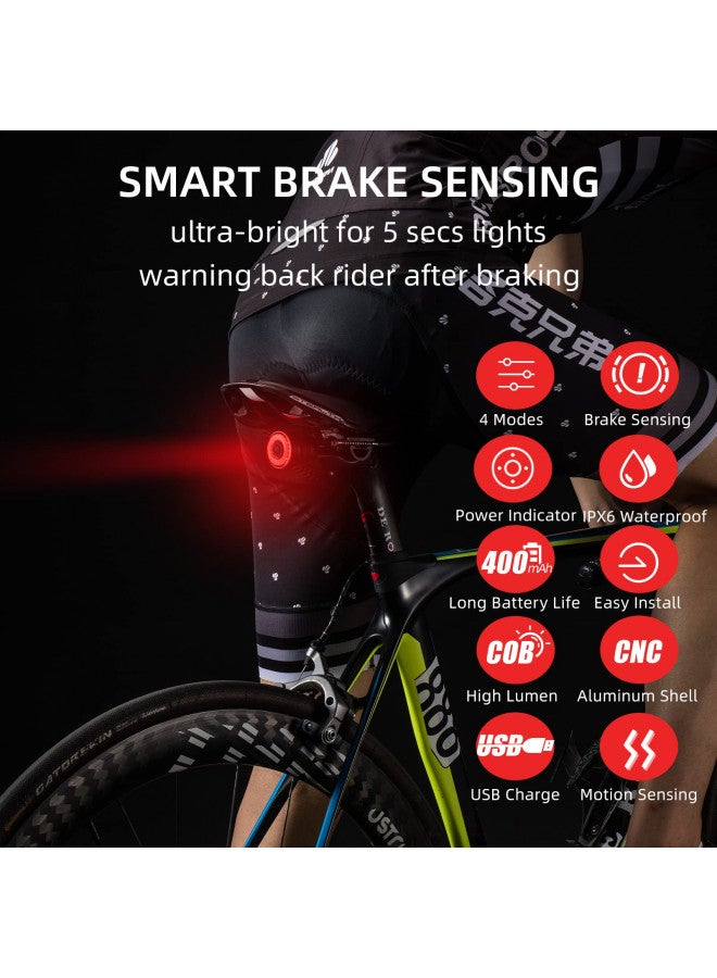 Rockbros ROCKBROS Bike Tail Light Smart,Brake Sensing Bicycle Rear Lights for Night Ride,Ultra Bright LED Back Lights,Type C USB Rechargeable,IPX6 Waterproof,Cycling Safety Taillight Accessories - Image 2