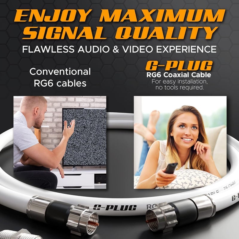 G-PLUG 1FT RG6 Coaxial Cable Connectors Set - High-Speed Internet, Broadband and Digital TV Aerial, Satellite Sky Cable Extension- Weather-Sealed Double Rubber O-Ring and Compression Connectors White - Image 5