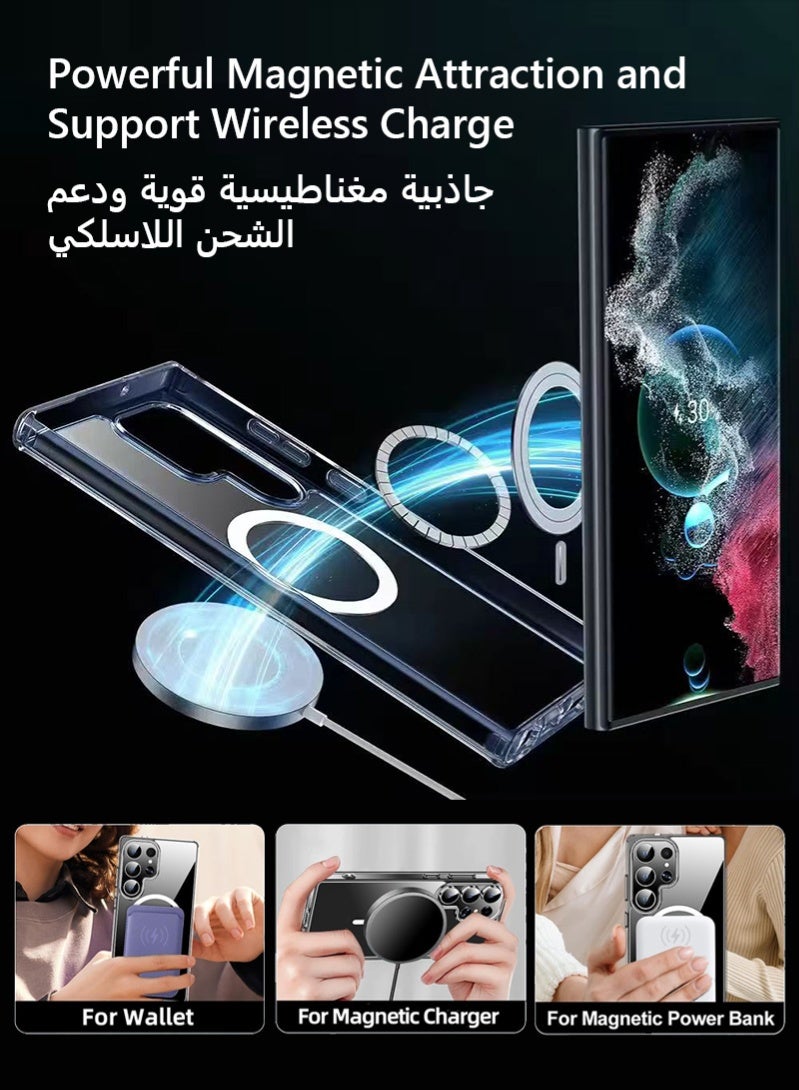 Magnetic Samsung Galaxy S24 Ultra Cover, Compatible with MagSafe,  Clear Crystal Effectively Delays Yellowing, Slim Transparent Acrylic Hard Back Protection Case (Clear) - Image 2