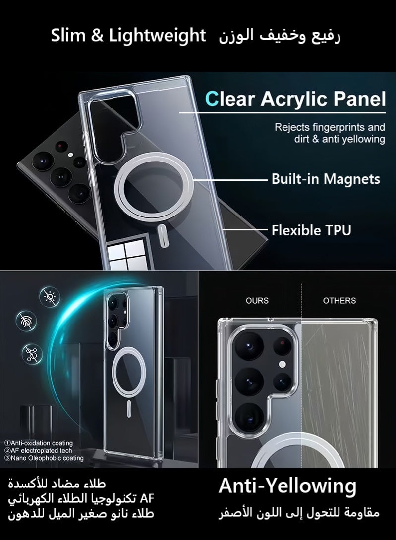 Magnetic Samsung Galaxy S24 Ultra Cover, Compatible with MagSafe,  Clear Crystal Effectively Delays Yellowing, Slim Transparent Acrylic Hard Back Protection Case (Clear) - Image 3