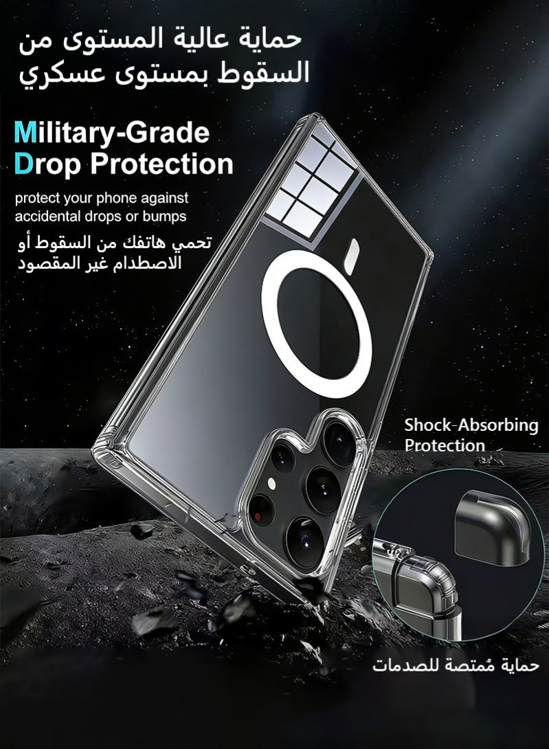 Magnetic Samsung Galaxy S24 Ultra Cover, Compatible with MagSafe,  Clear Crystal Effectively Delays Yellowing, Slim Transparent Acrylic Hard Back Protection Case (Clear) - Image 4