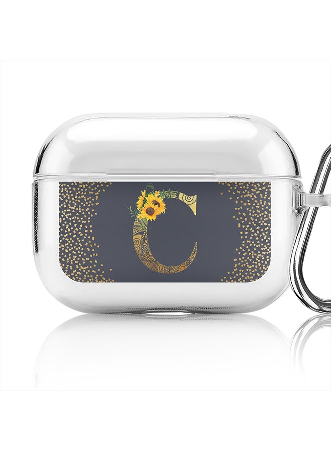 Stylizedd Classic Clear printed Case for Apple AirPods Pro 2nd Generation Thin Transparent Cover - Custom Monogram Initial Letter Mandala Floral Pattern Alphabet - C (Grey ) - Image 1