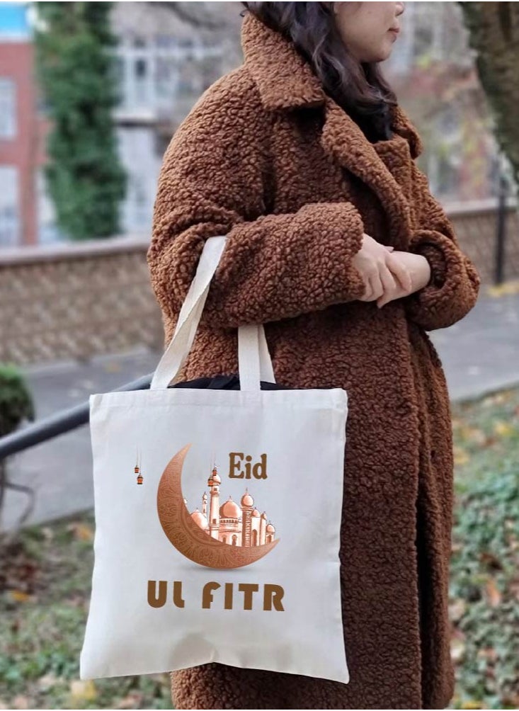 PRINTSHOP4ME - Eid Cotton Shopper Bag - Reusable and Eco-Friendly Canvas Tote Bag for Women - Gift for Eid - Perfect for Shopping and Everyday Use - Celebrate Eid in Style - Image 1