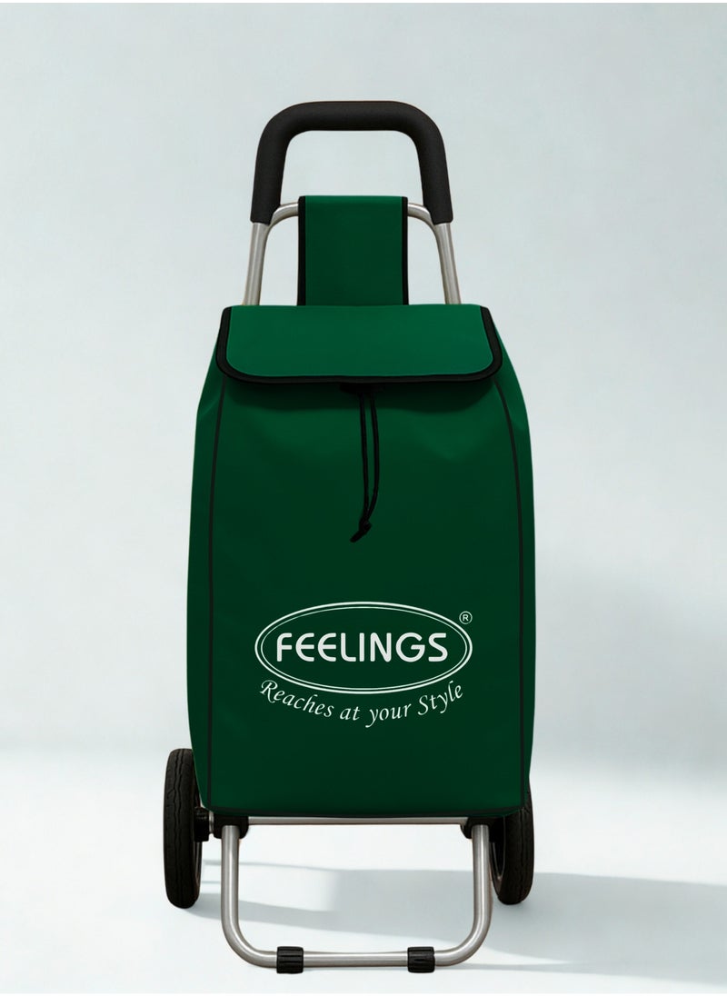Feelings FEELINGS Folding Essential Shopping Trolley | Fabric Luggage Bag with Wheels | Shopping Cart | Shopping Trolley with Wheels | Portable Trolley | Foldable With Wheels Grocery,Fruits & Vegetables Green  - Image 1