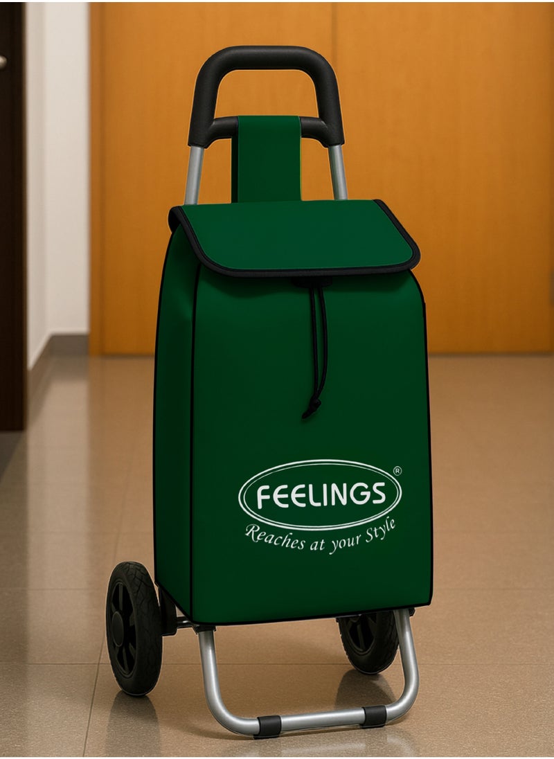 Feelings FEELINGS Folding Essential Shopping Trolley | Fabric Luggage Bag with Wheels | Shopping Cart | Shopping Trolley with Wheels | Portable Trolley | Foldable With Wheels Grocery,Fruits & Vegetables Green  - Image 2