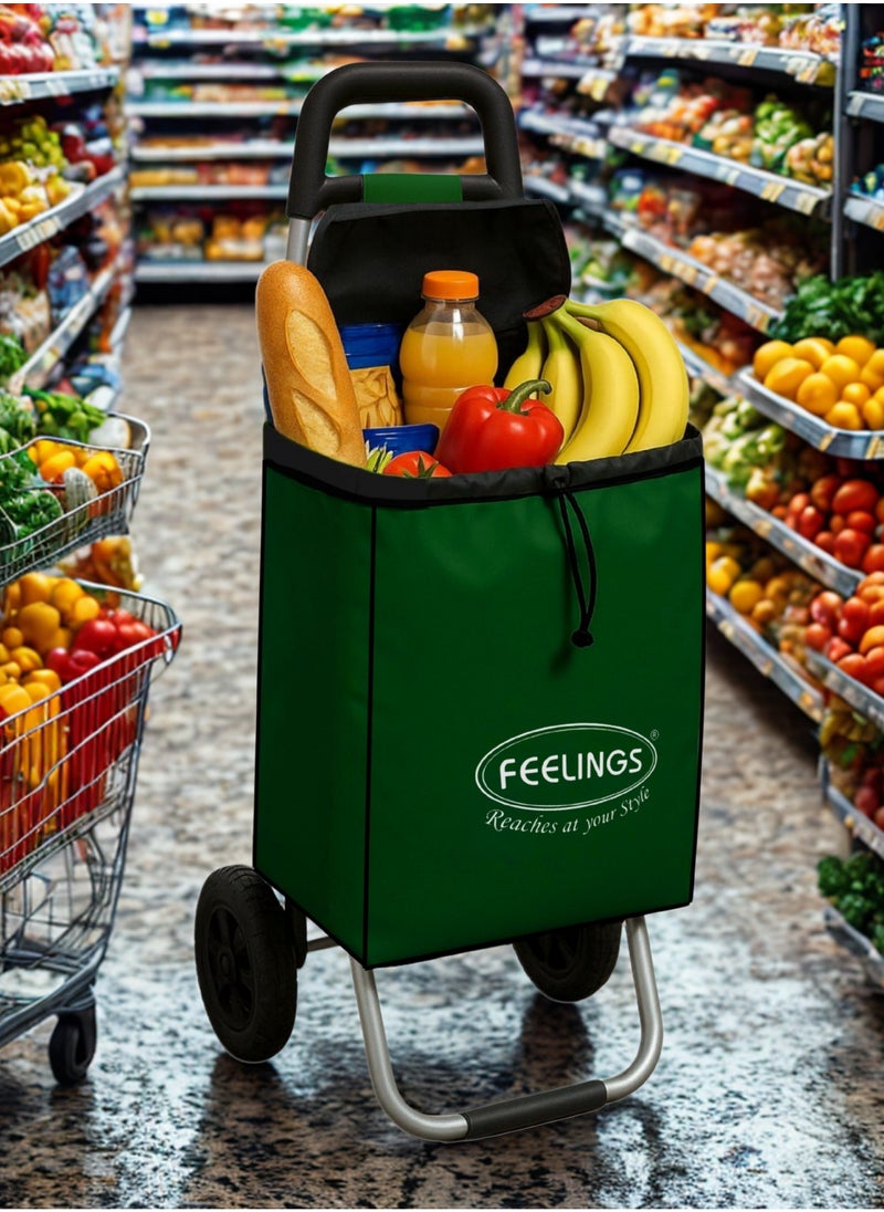 Feelings FEELINGS Folding Essential Shopping Trolley | Fabric Luggage Bag with Wheels | Shopping Cart | Shopping Trolley with Wheels | Portable Trolley | Foldable With Wheels Grocery,Fruits & Vegetables Green  - Image 4