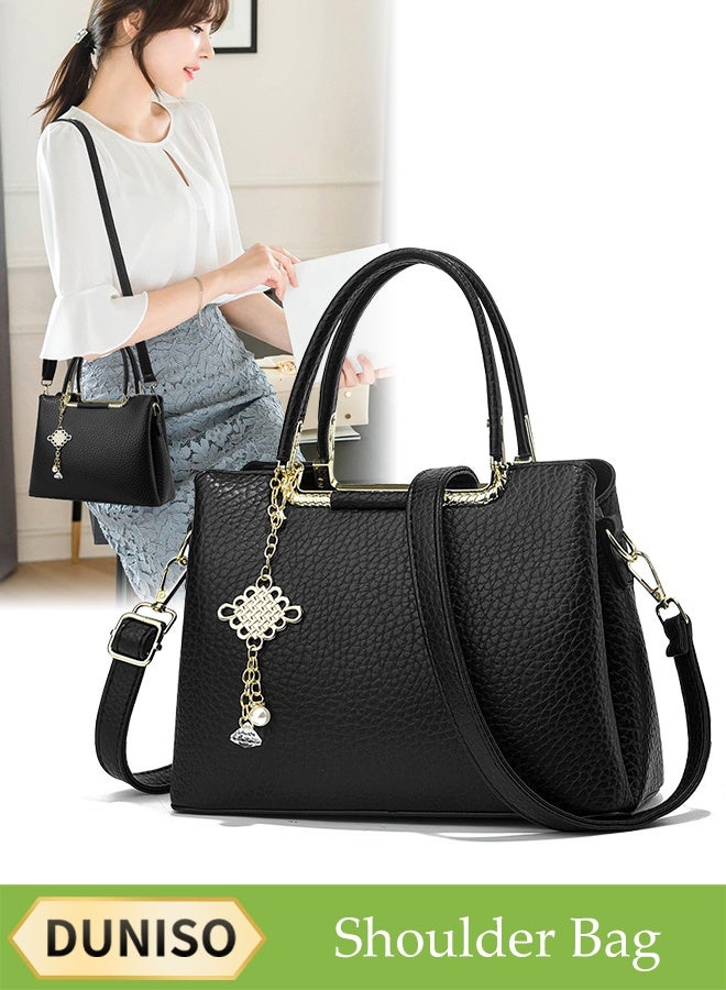 DUNISO Women's Shoulder Bag, Soft Leather Messenger Bag, Simple And Fashionable Handbag With Pendant, Adjustable Shoulder Strap, Suitable For Commuting, Travel, Shopping, Storage And Organization - Image 1