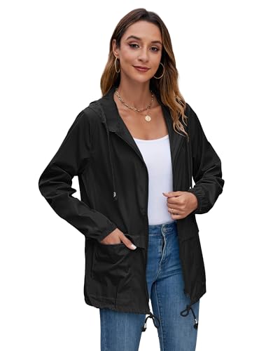Hount Women's Lightweight Hooded Windbreaker Waterproof Windbreaker Jackets with Hood (Black, XXL) - Image 2
