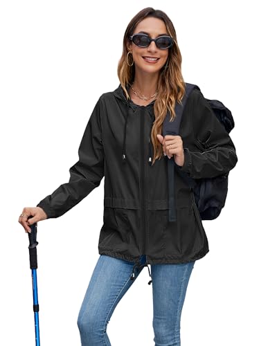 Hount Women's Lightweight Hooded Windbreaker Waterproof Windbreaker Jackets with Hood (Black, XXL) - Image 5
