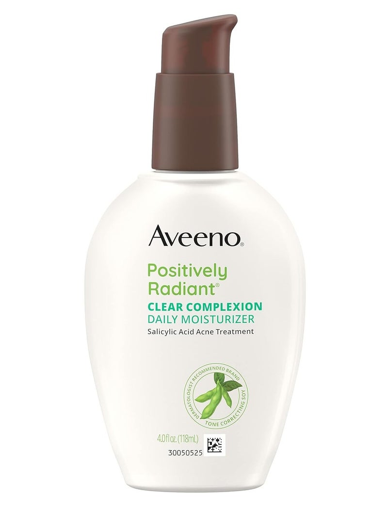 Aveeno Aveeno Positively Radiant Clear Complexion Face Moisturizer, Acne Facial Moisturizer with Soy and Salicylic Acid for Oily Skin, Hypoallergenic Formula, Paraben-Free, Non-Comedogenic, Pump, 4 FL OZ  - Image 1
