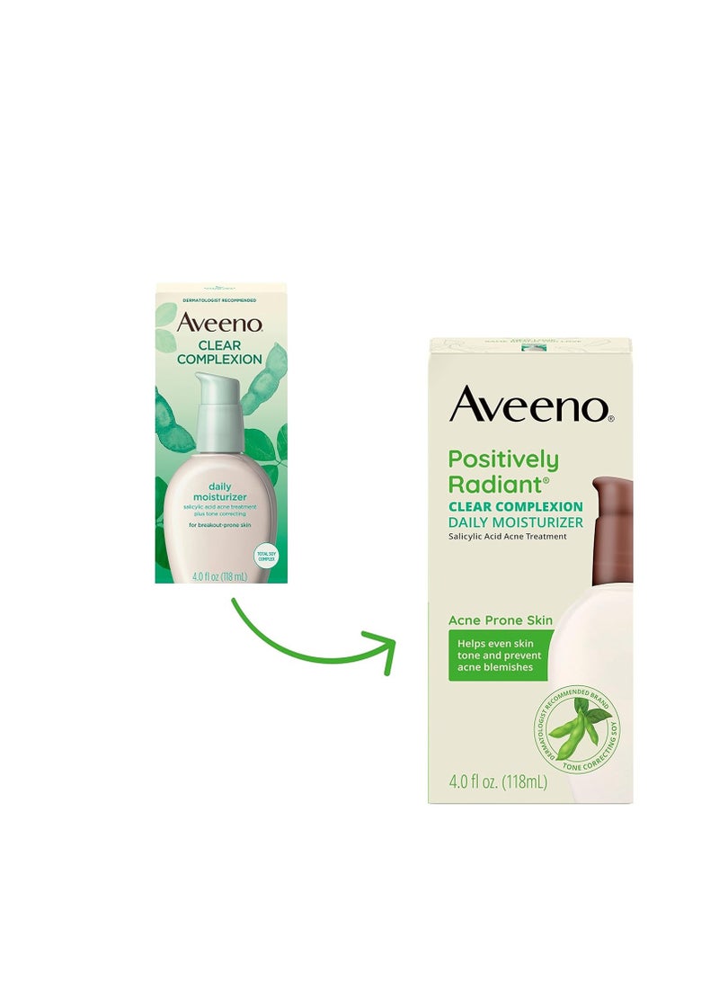 Aveeno Aveeno Positively Radiant Clear Complexion Face Moisturizer, Acne Facial Moisturizer with Soy and Salicylic Acid for Oily Skin, Hypoallergenic Formula, Paraben-Free, Non-Comedogenic, Pump, 4 FL OZ  - Image 2