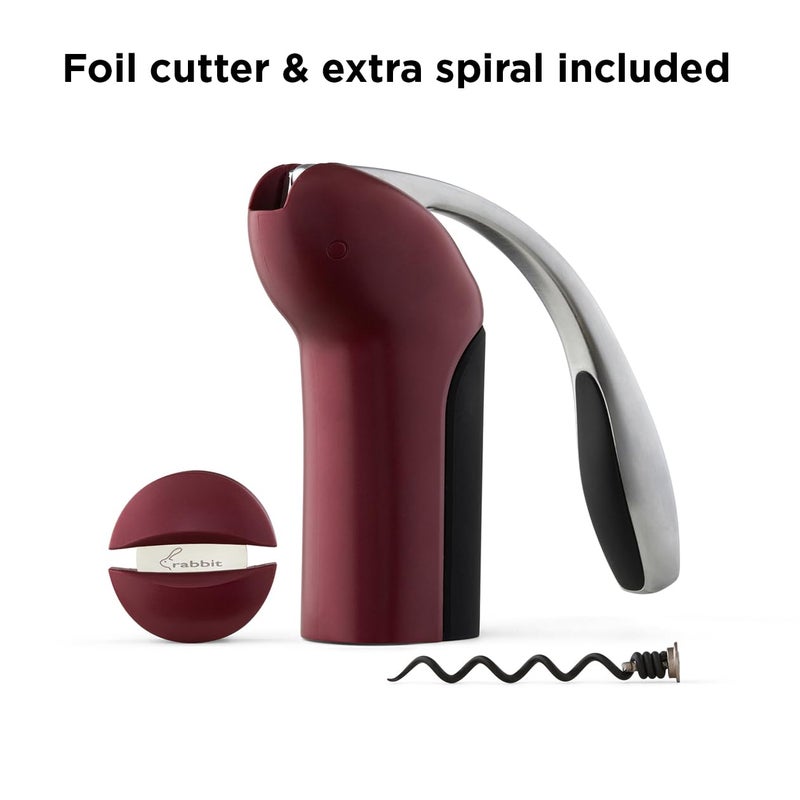 rabbit Rabbit Vertical Corkscrew Wine Opener, Easy One-Pull Design with Foil Cutter and Extra Spiral  - Image 3