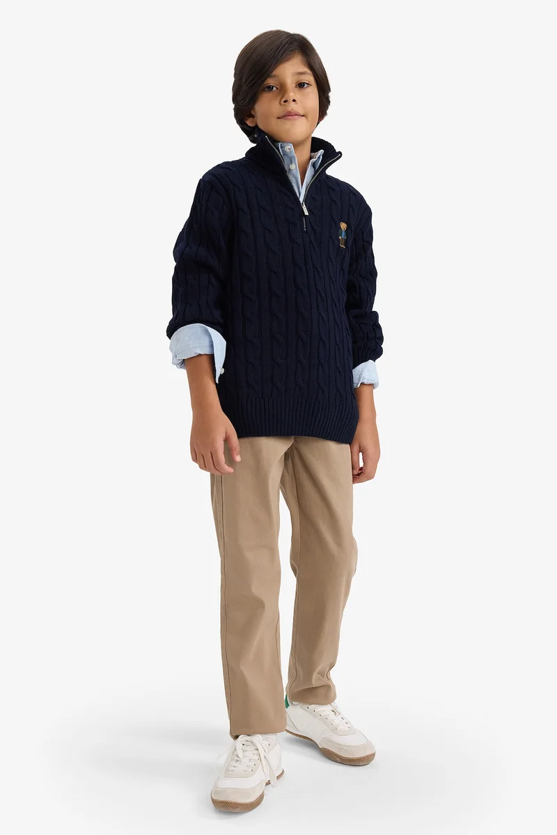 ديفاكتو Boy Half Zippered Bear Printed Knit Pullover