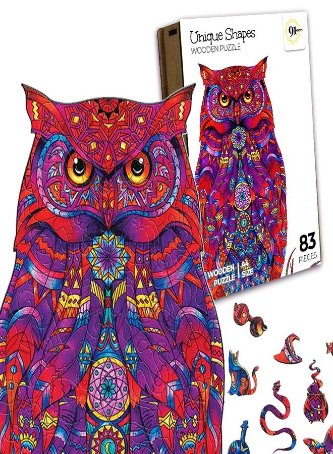 91Knots | Mystical Owl 83 Pieces Wooden Jigsaw Puzzle for Kids 5+ | Animal Brain Teaser | Boosts Creativity & Imagination, Cognitive Development, Fine Motor Skills, Spatial Intelligence & Focus - Image 1