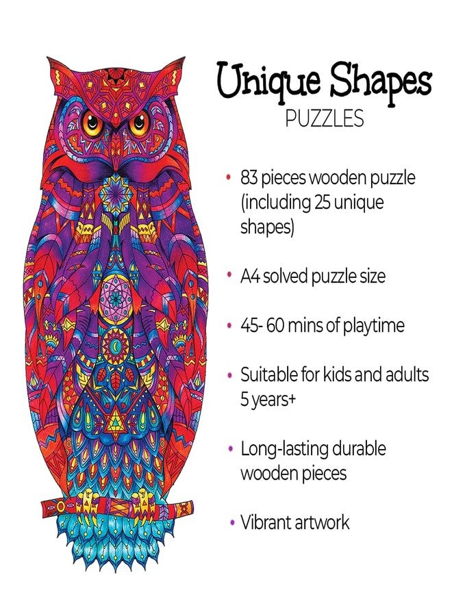 91Knots | Mystical Owl 83 Pieces Wooden Jigsaw Puzzle for Kids 5+ | Animal Brain Teaser | Boosts Creativity & Imagination, Cognitive Development, Fine Motor Skills, Spatial Intelligence & Focus - Image 3