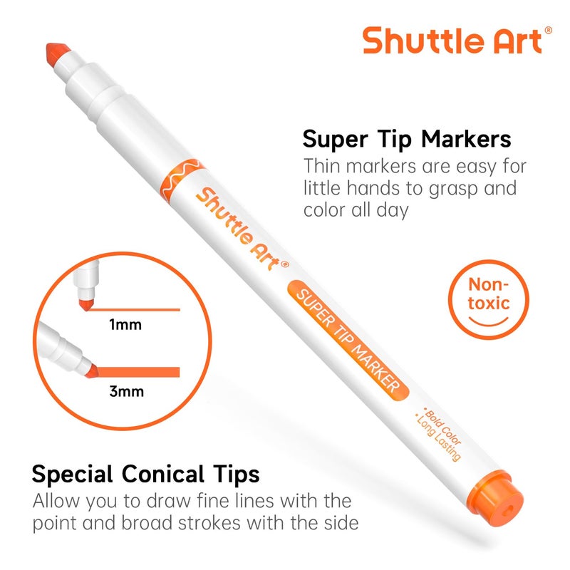 Shuttle Art 240 Pack Washable Super Tips Markers, 12 Assorted Colors Conical Tip Large Markers Bulk with a Box, Bonus Caps, Home Classroom School Supplies for Toddlers Kids Adults Students Teachers - Image 3