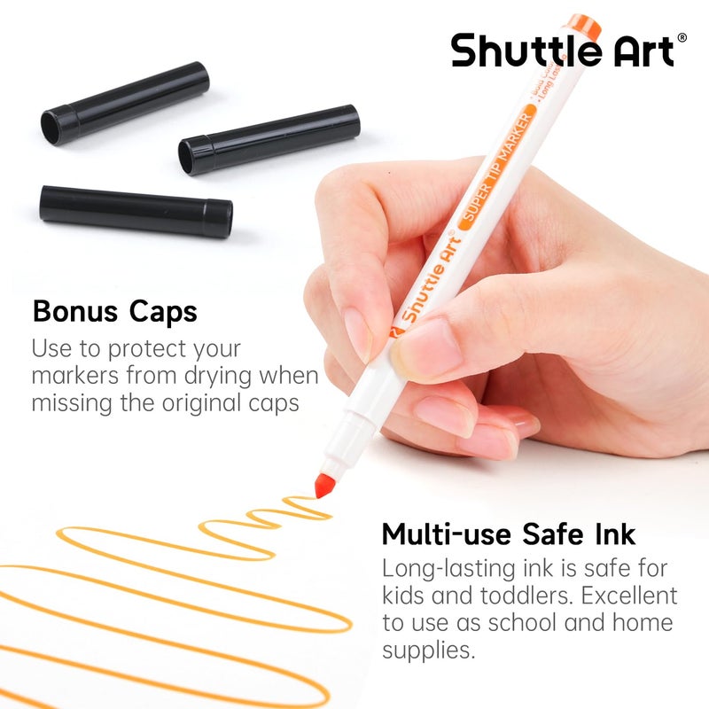 Shuttle Art 240 Pack Washable Super Tips Markers, 12 Assorted Colors Conical Tip Large Markers Bulk with a Box, Bonus Caps, Home Classroom School Supplies for Toddlers Kids Adults Students Teachers - Image 4