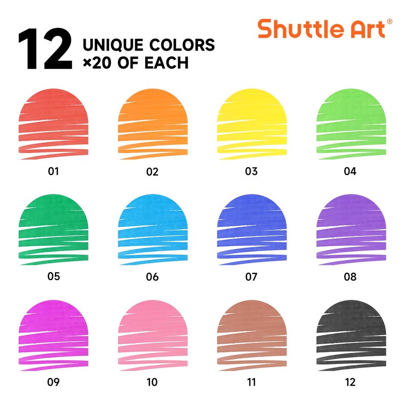 Shuttle Art 240 Pack Washable Super Tips Markers, 12 Assorted Colors Conical Tip Large Markers Bulk with a Box, Bonus Caps, Home Classroom School Supplies for Toddlers Kids Adults Students Teachers - Image 2