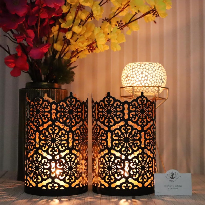 HOSLEY Set of 2 Black-Gold Finish Candle Holder Metal Sleeve - with Free 6 Unscented Tealights - Image 3