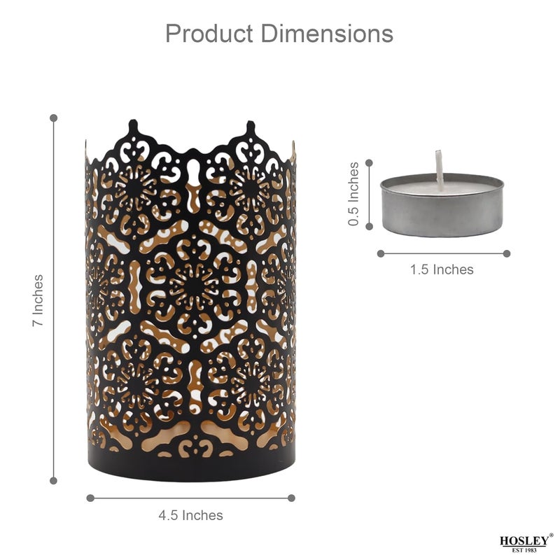 HOSLEY Set of 2 Black-Gold Finish Candle Holder Metal Sleeve - with Free 6 Unscented Tealights - Image 4