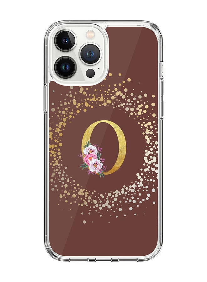 Stylizedd Classic Clear Case For iPhone 14 Pro Max, Hybrid Soft Case Thin Cover- Custom Monogram Initial Letter Floral Pattern Alphabet - O(Brown) - Image 1