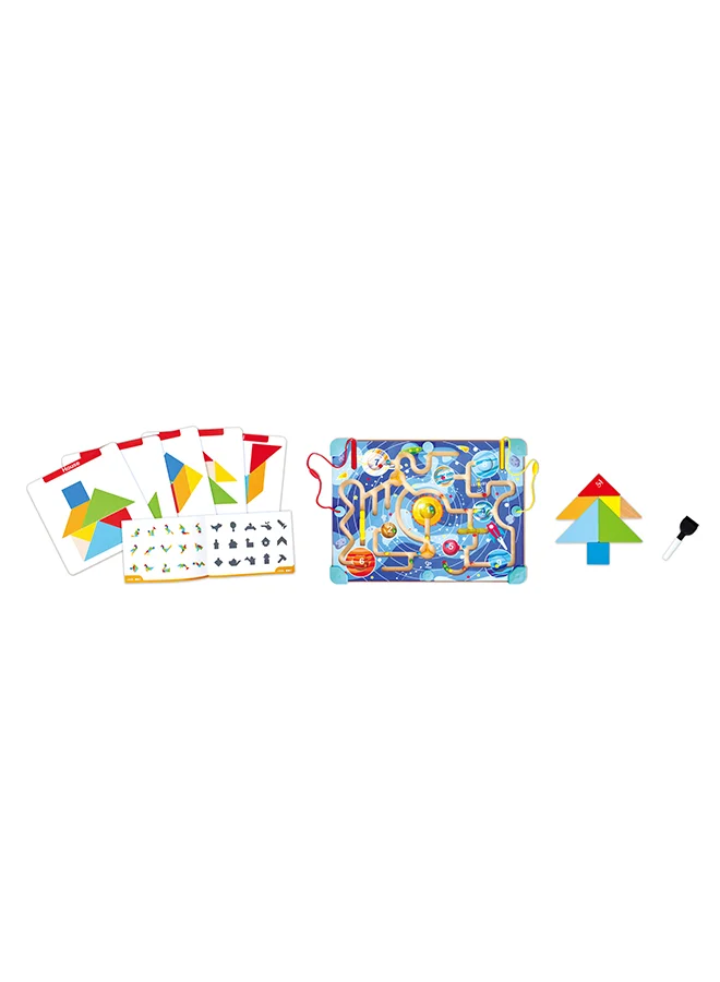 هيب HAPE Space Maze & Tangram Board – 2-in-1 Magnetic Maze and Wooden Tangram Puzzle with Drawing Board, Educational Learning Toy for Toddlers 18M+, Fine Motor Skills & Creativity