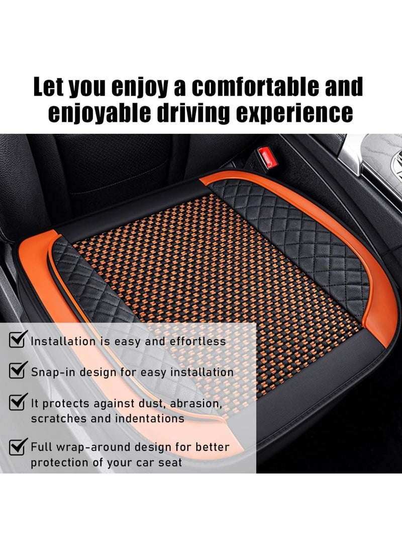 Car Seat Bottom Cover Pad, 24.421.7 Leather Vehicle Seat Protector Mat with Pocket, Auto Front Seat Button Cushion Pad, Universal Interior Decor Car Accessories (Knitting, Black+Orange) - Image 5