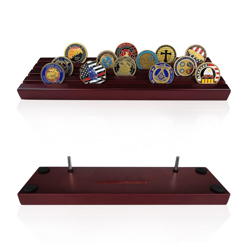 ASmileIndeep Military Challenge Coins Display Holder Solid Wood,Challenge Coin Stand Holds 30 Coins , 4 Row Military Coin Holder Rack for Desk,Challenge Coin Display Case for Collectors, Red - Image 3