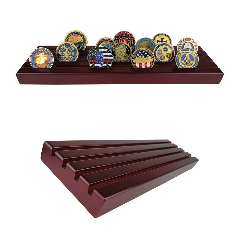 ASmileIndeep Military Challenge Coins Display Holder Solid Wood,Challenge Coin Stand Holds 30 Coins , 4 Row Military Coin Holder Rack for Desk,Challenge Coin Display Case for Collectors, Red - Image 5