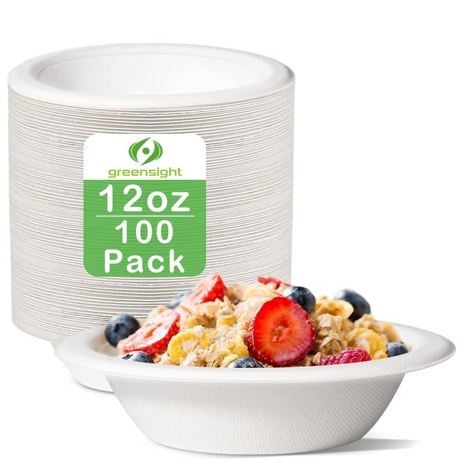 12OZ PAPER BOWLS HEAVYDUTY 100 PACK DISPOSABLE BOWLS FOR HOT SOUPBIODEGRADABLE COMPOSTABLE BOWLS MADE OF WHITE BAGASSE MICROWAVE SAFE BOWLS FOR SALAD ICE CREAM DESSERT