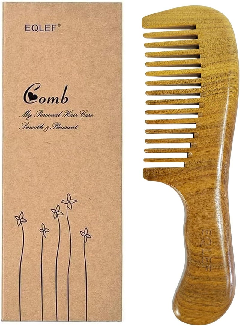 EQLEF Green Sandalwood Widetooth Natural comb Large Sandal Wood Hair Comb Wooden Comb Anti Static Combs