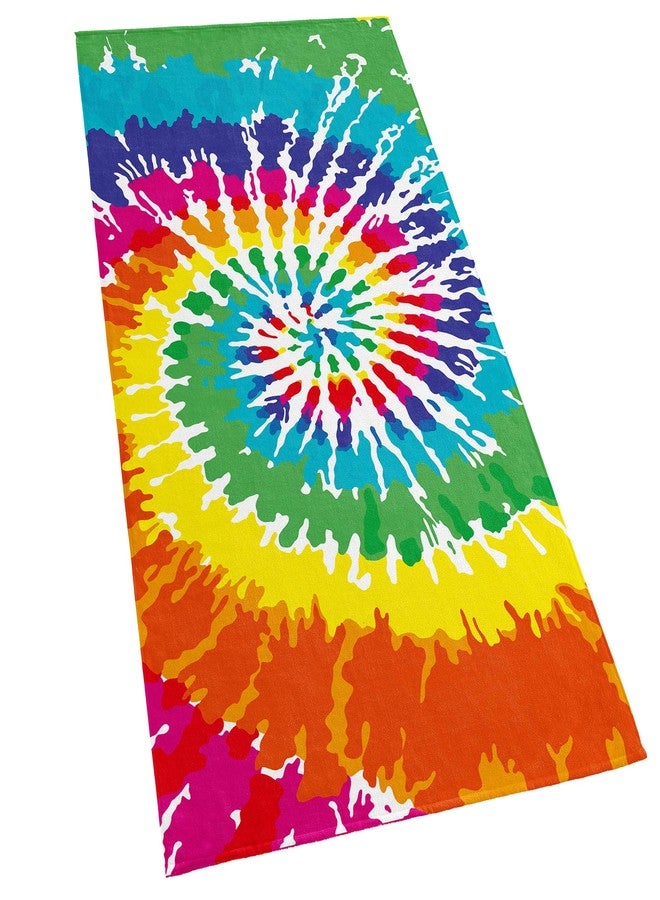 Softerry Tie Dye Beach Towel 30 x 60 inches 100% Cotton Velour Rainbow Hippie Colors Printed (Rainbow, 30" x 60") - Image 1