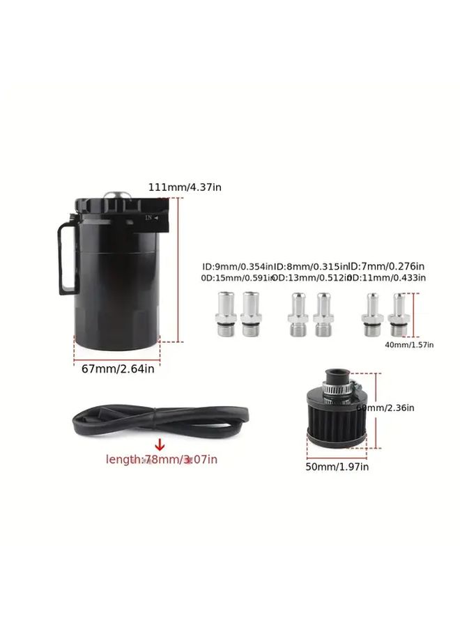 High Performance Aluminum Alloy Black Oil Vent Pot With Empty Filter For Cars Red Metal Oil Reservoir Multiple Outlets Adjustable Hose Clamp Replacement Parts - Image 2