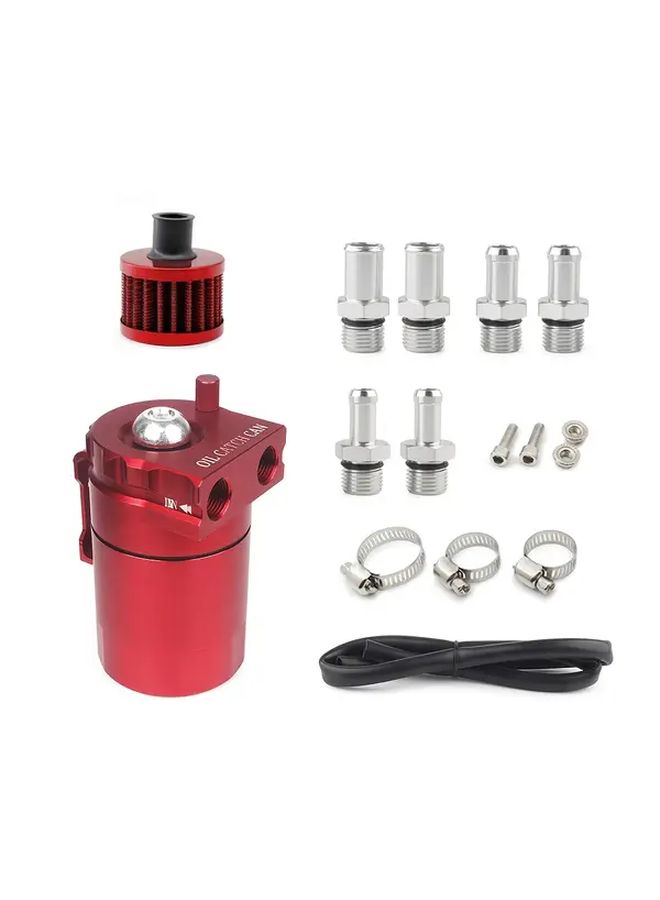 High Performance Aluminum Alloy Black Oil Vent Pot With Empty Filter For Cars Red Metal Oil Reservoir Multiple Outlets Adjustable Hose Clamp Replacement Parts - Image 1