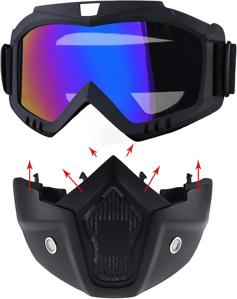 AMBLIC UV Protection Goggle Face Mask for Bike Riding | Helment Open Face Mask & Eyewear Windproof Dirt Shield Adjustable Strap with Soft Foam Padded Detachable for Bike Racing for Men & Women - Image 2
