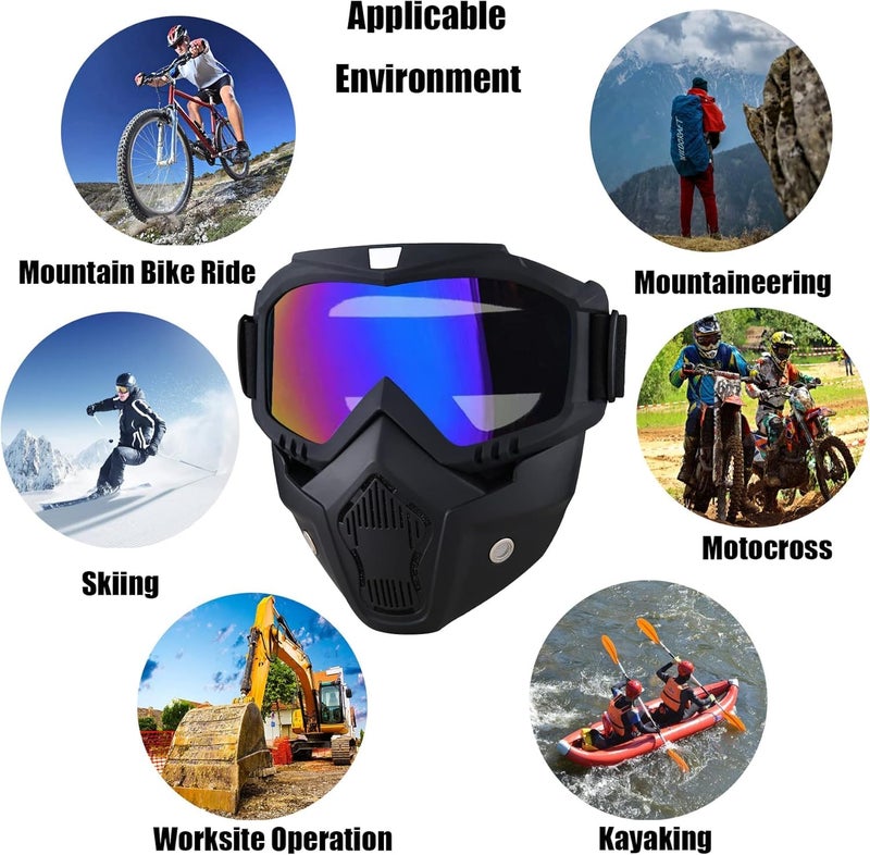 AMBLIC UV Protection Goggle Face Mask for Bike Riding | Helment Open Face Mask & Eyewear Windproof Dirt Shield Adjustable Strap with Soft Foam Padded Detachable for Bike Racing for Men & Women - Image 5