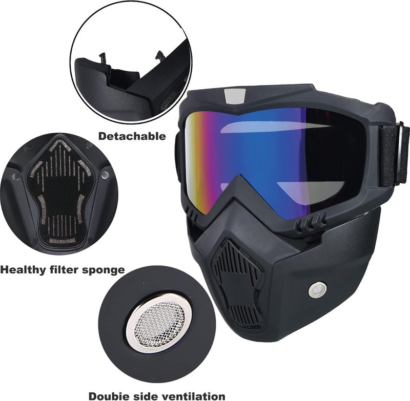 AMBLIC UV Protection Goggle Face Mask for Bike Riding | Helment Open Face Mask & Eyewear Windproof Dirt Shield Adjustable Strap with Soft Foam Padded Detachable for Bike Racing for Men & Women - Image 4