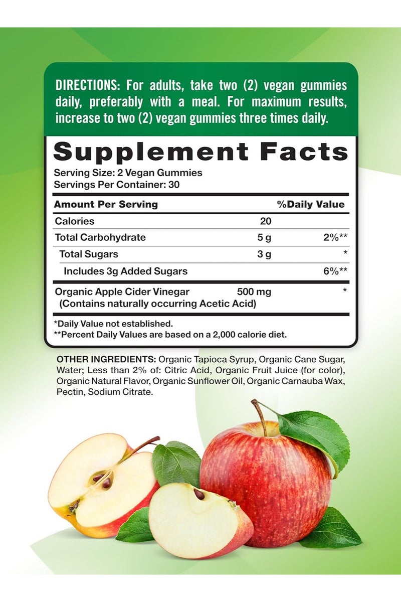 نايتشورز تروث حلوى خل التفاح العضوي، 60 قطعة نباتية - Image 2