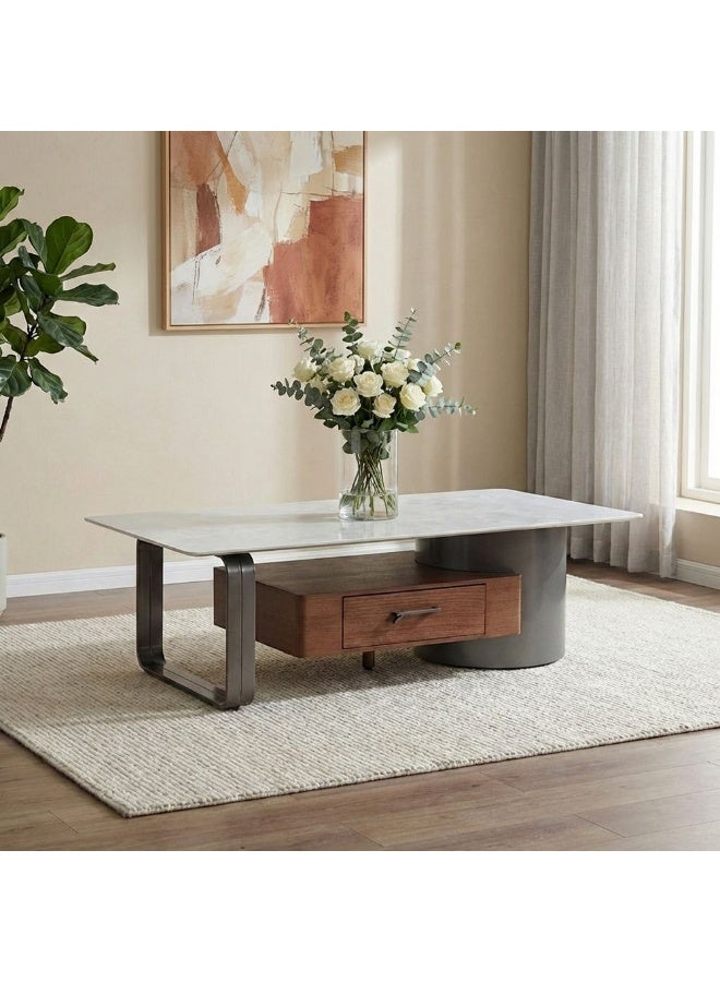 DANUBE HOME Dustin Coffee Table With Drawer Multifunctional Living Room Table Space Saving Center Table Modern Design Furniture For Home Living Room - Little Grey/Gunmetal Black - Image 1
