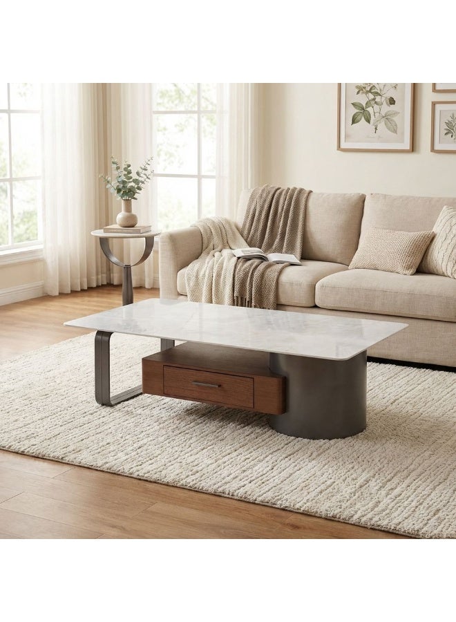 DANUBE HOME Dustin Coffee Table With Drawer Multifunctional Living Room Table Space Saving Center Table Modern Design Furniture For Home Living Room - Little Grey/Gunmetal Black - Image 5